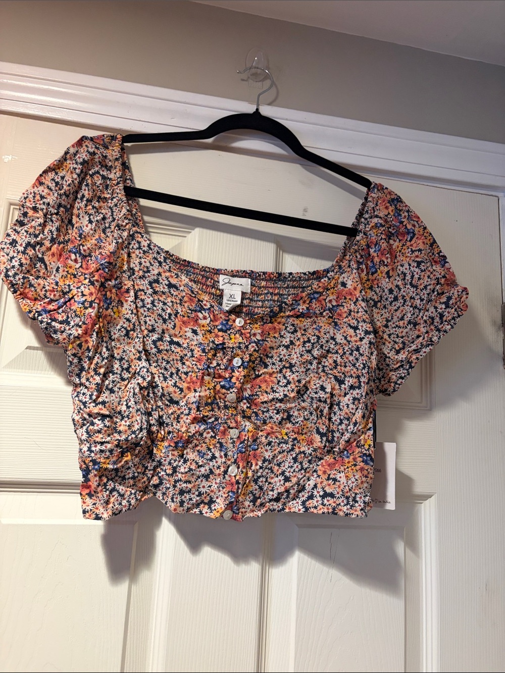 Japna Floral Smocked Crop Top - Peach Multi